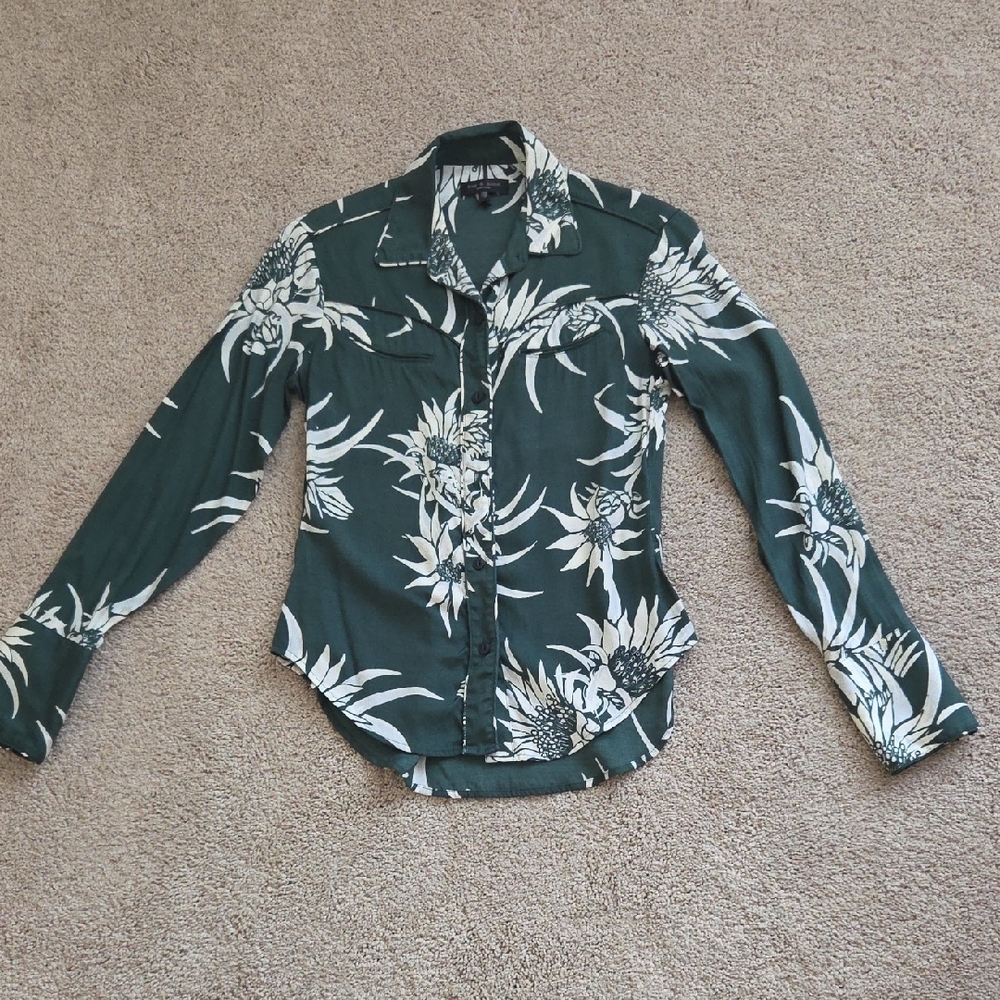Rag & Bone Green and White Floral Shirt - Picture 1 of 5